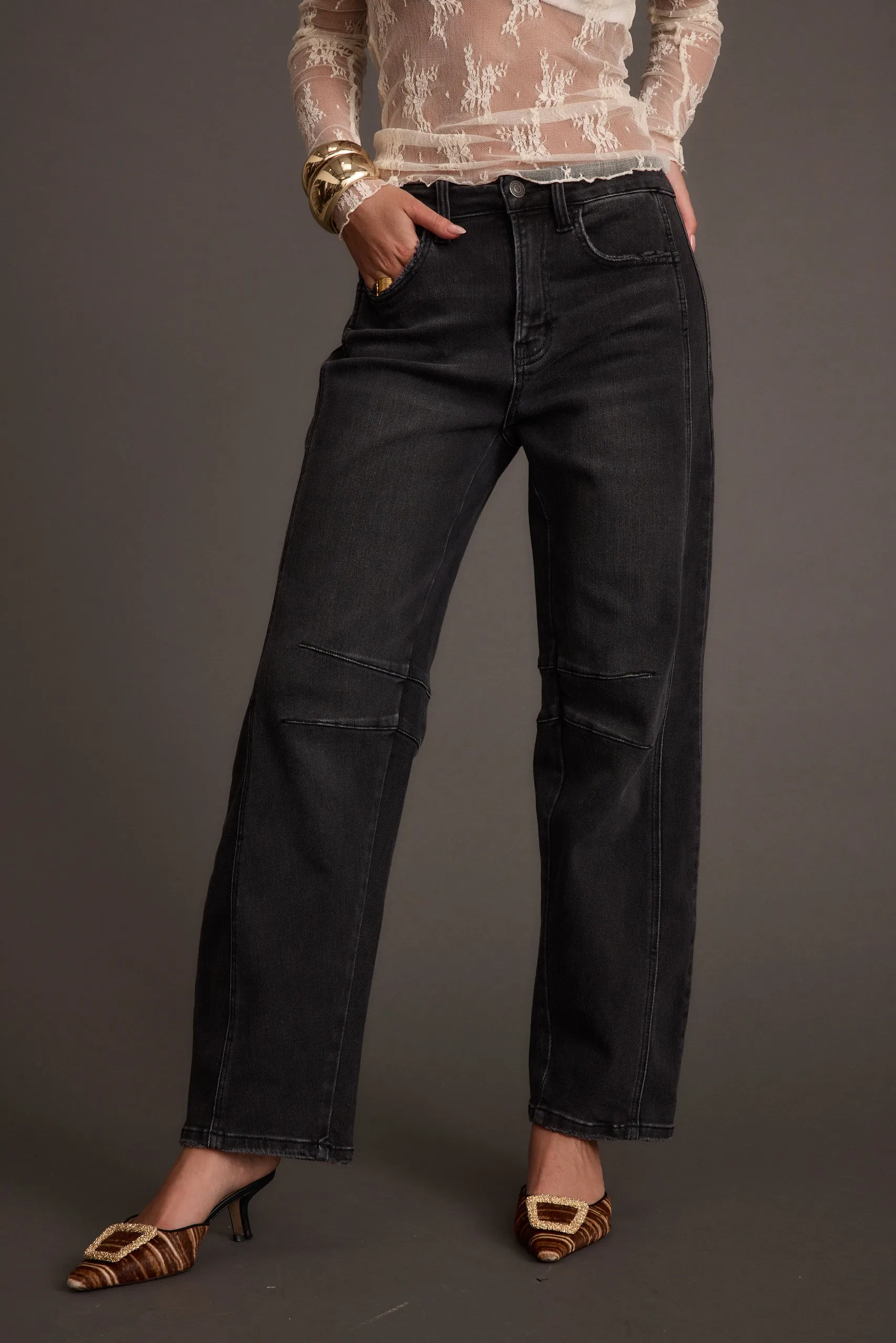 Muse Washed Black Barrel Denim Jeans