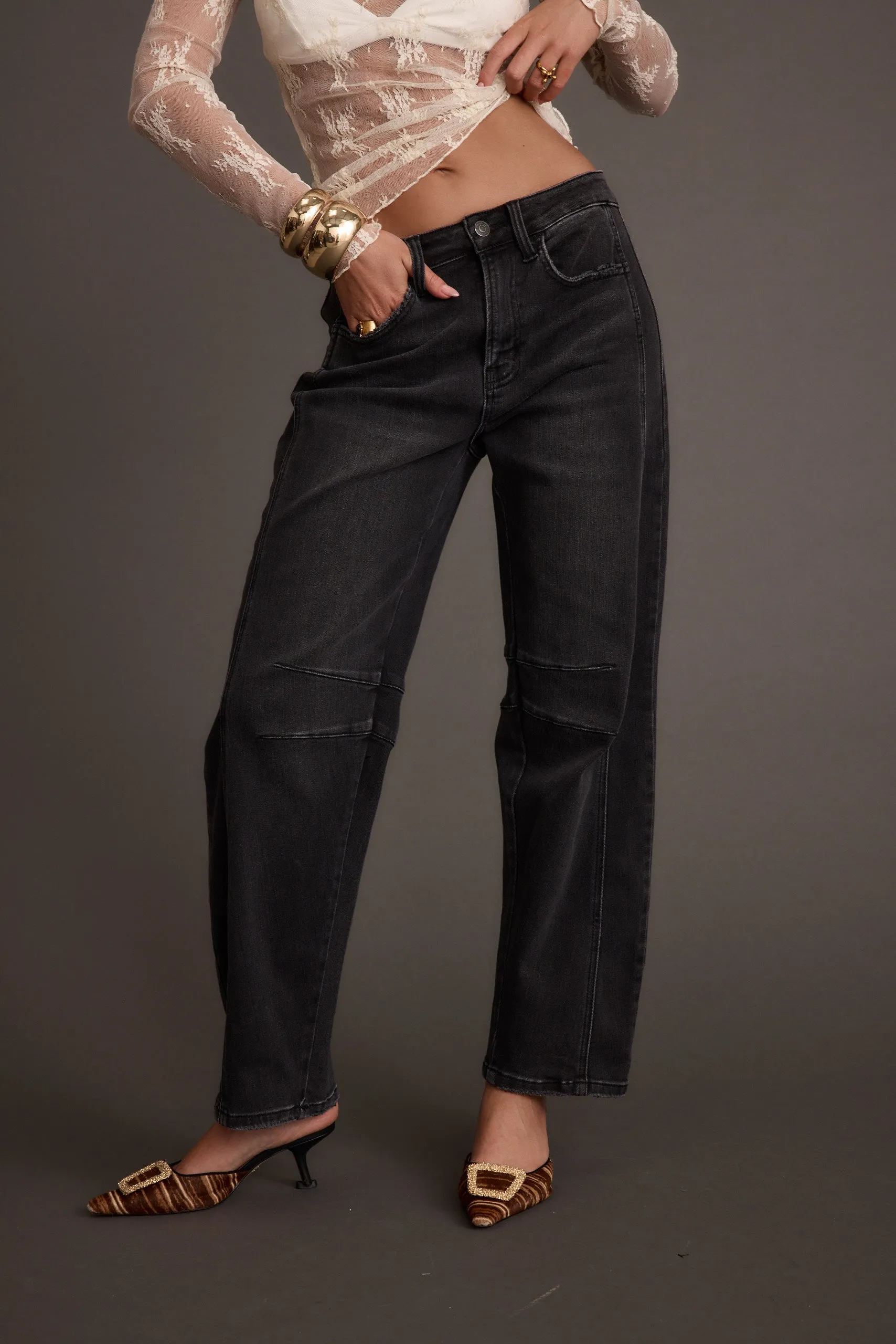 Muse Washed Black Barrel Denim Jeans