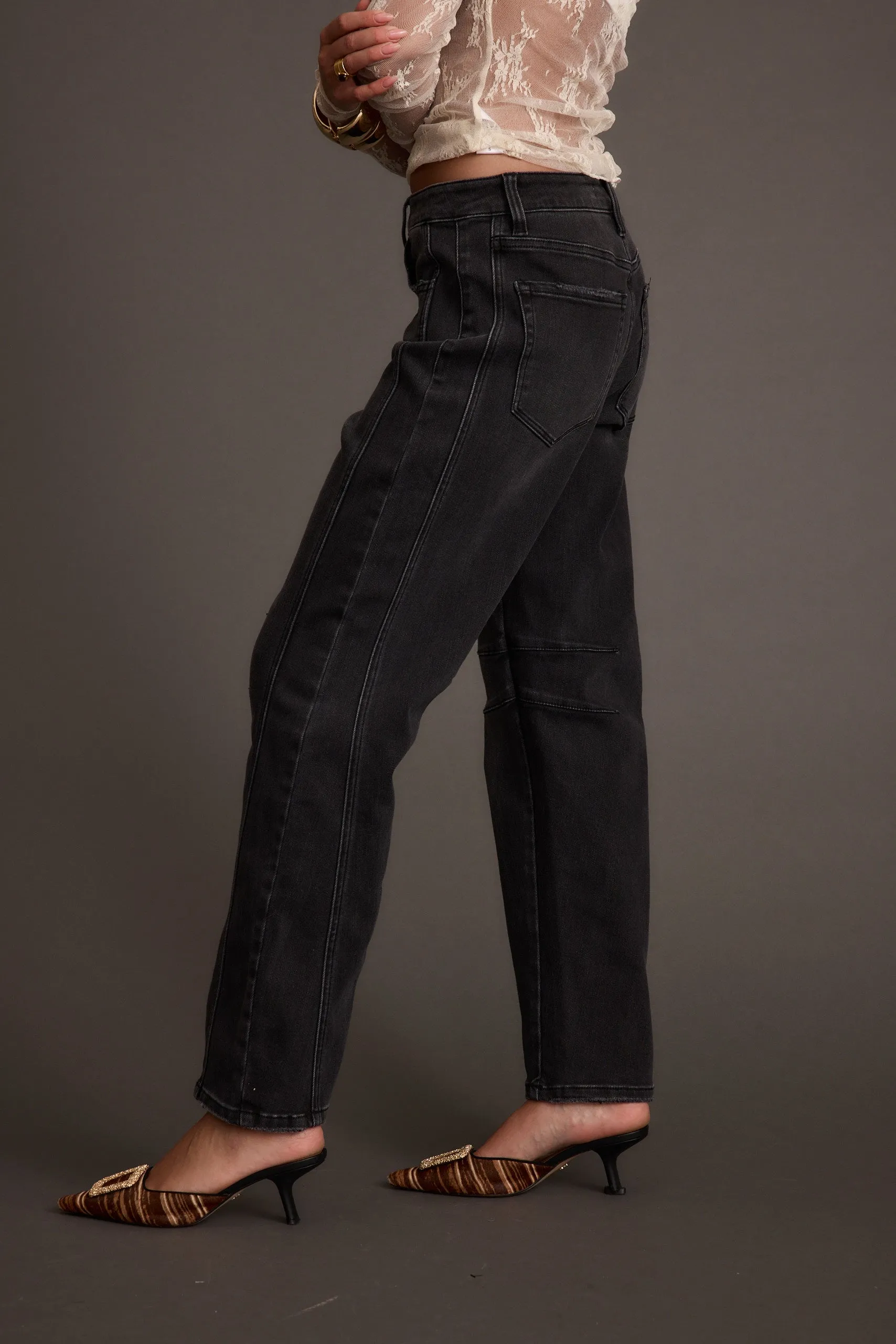 Muse Washed Black Barrel Denim Jeans