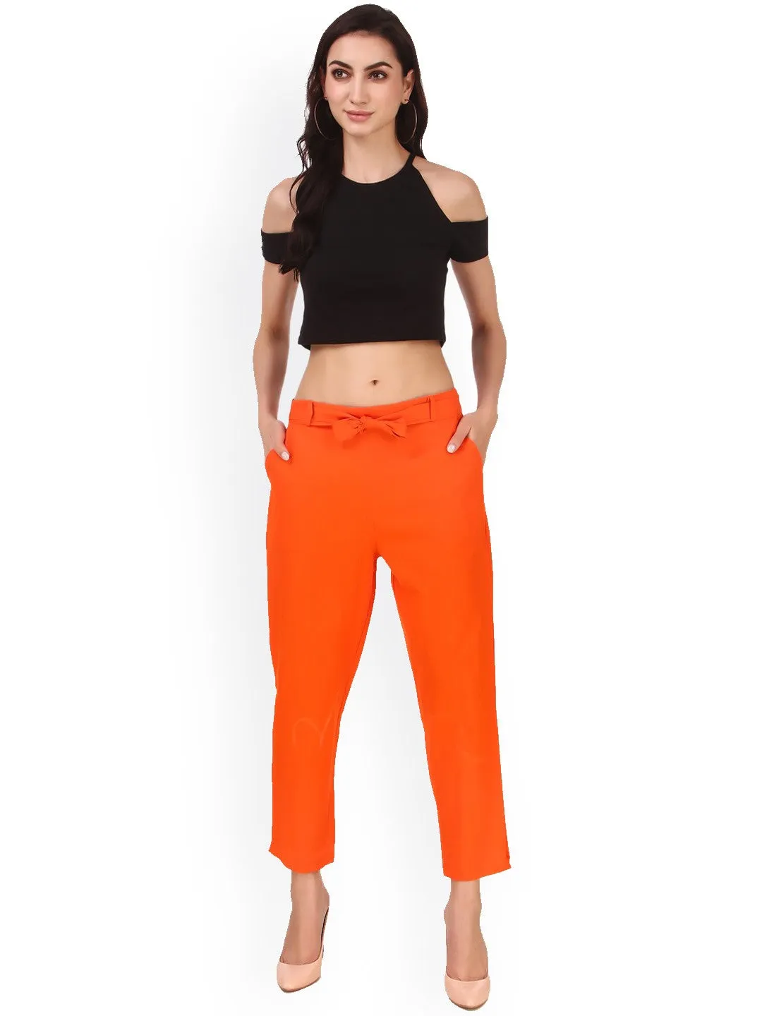 Orange High-Rise Regular Fit Pants