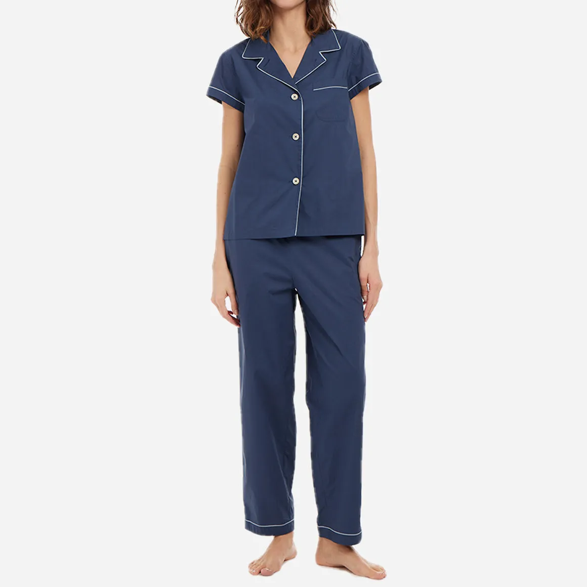 Organic Cotton Poplin Short Sleeve Long PJ Set