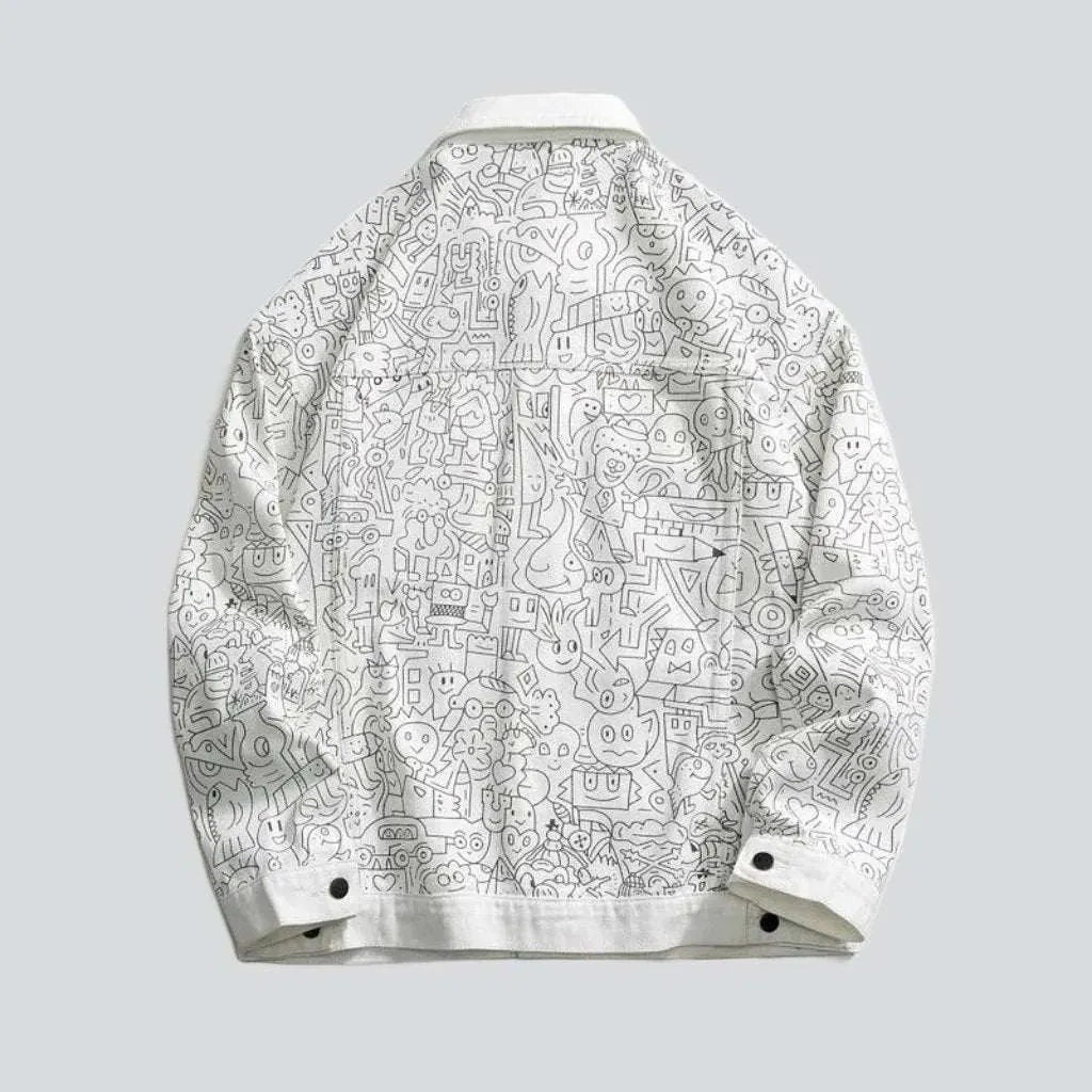 Ornament print urban denim jacket