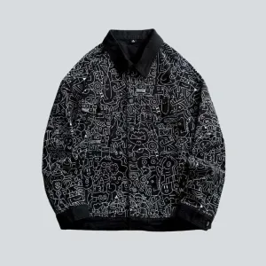 Ornament print urban denim jacket