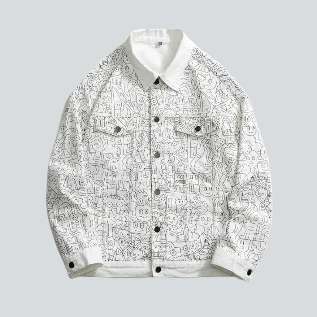 Ornament print urban denim jacket