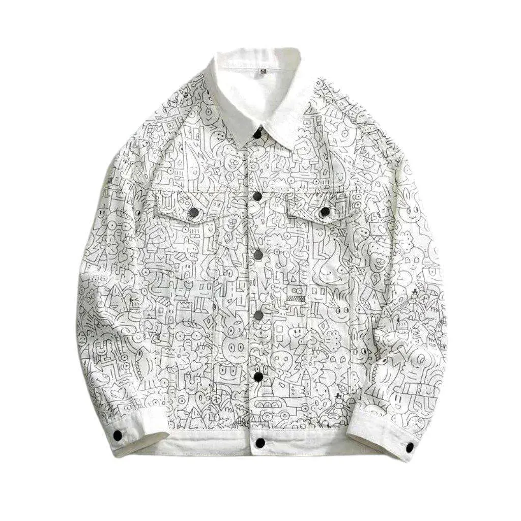 Ornament print urban denim jacket