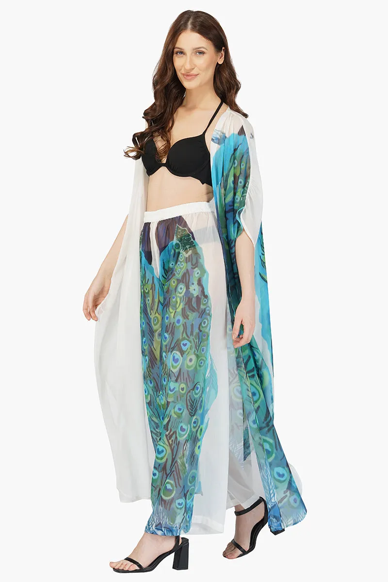 Peacock Chiffon Kimono Cover Up