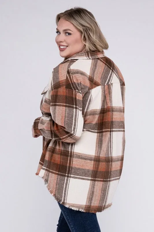 Plus Size Yarn Dyed Plaid Shirt Jacket