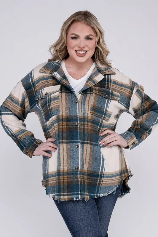 Plus Size Yarn Dyed Plaid Shirt Jacket