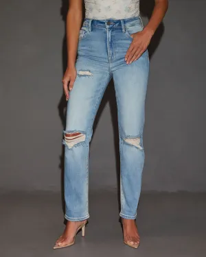 Polly Mid Rise Distressed Straight Leg Jeans