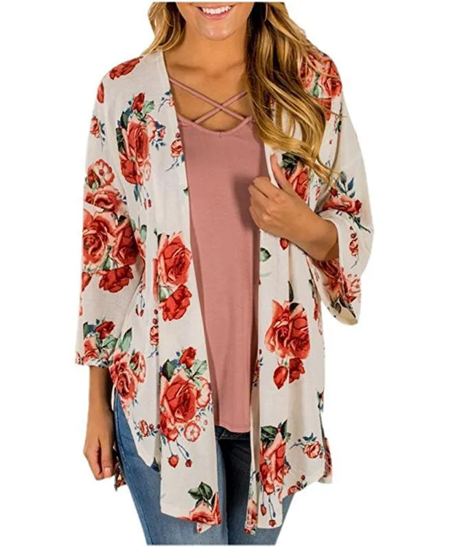 Printed Long Sleeve Slit Cardigan Coat