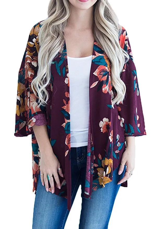 Printed Long Sleeve Slit Cardigan Coat