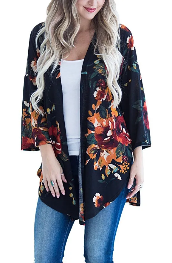 Printed Long Sleeve Slit Cardigan Coat