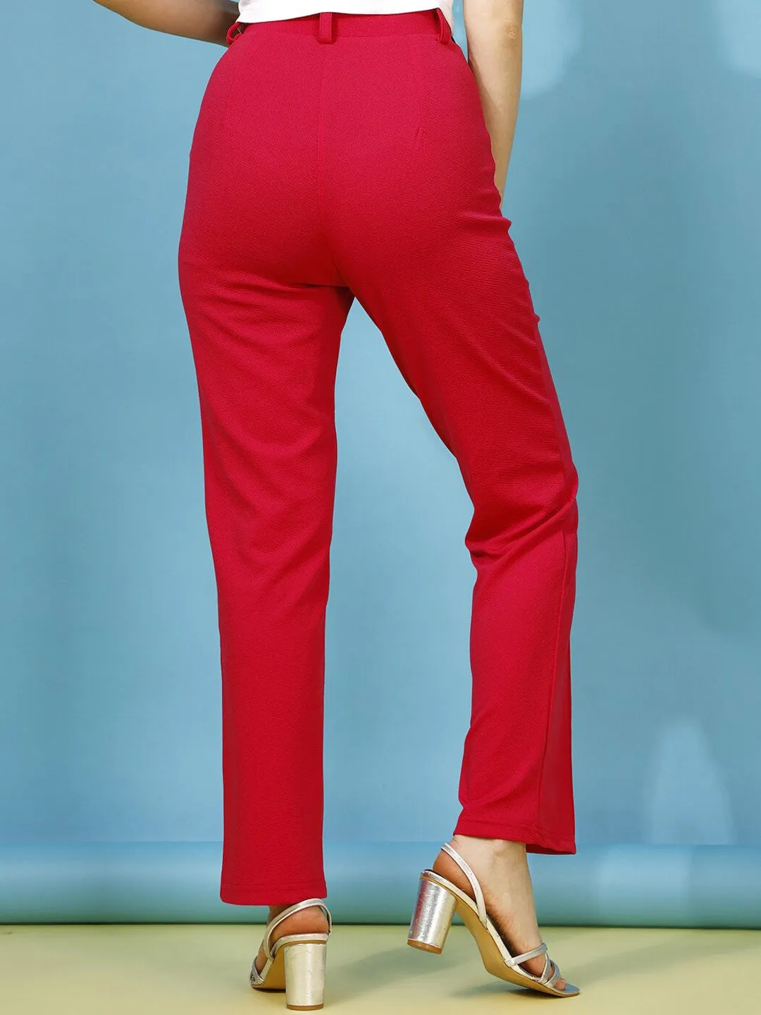 Red Solid Regular Fit Trouser