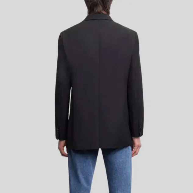 Relaxed Double Breasted Wool Blend Blazer - Black