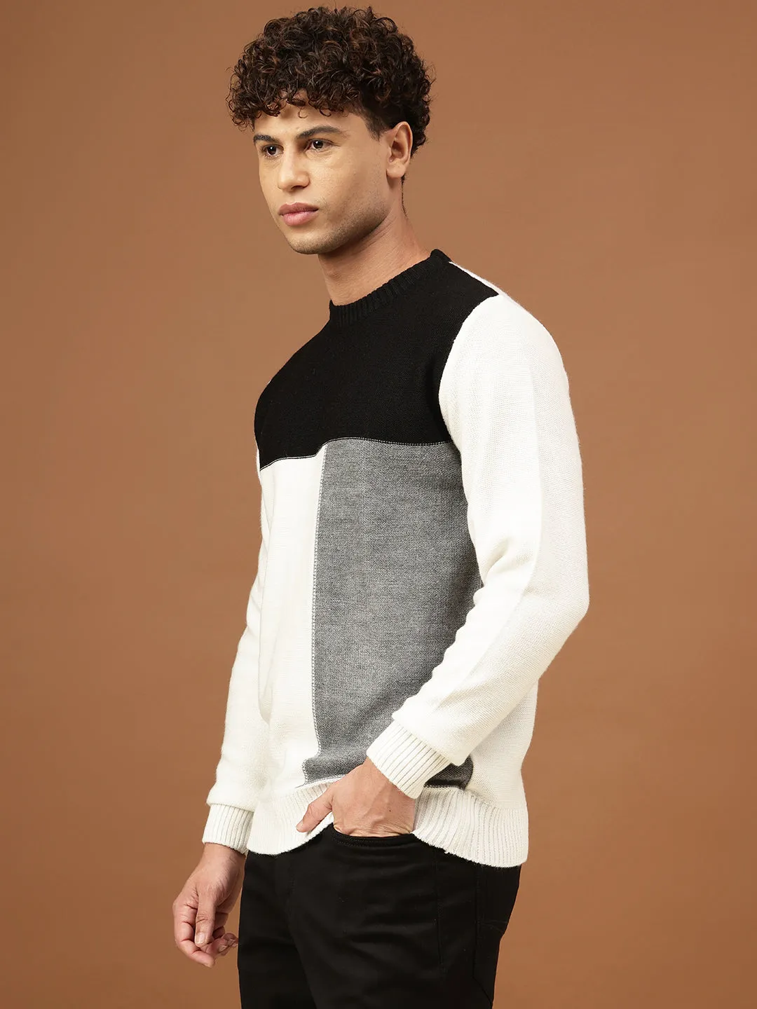 Richlook Men Black & Grey Sweater