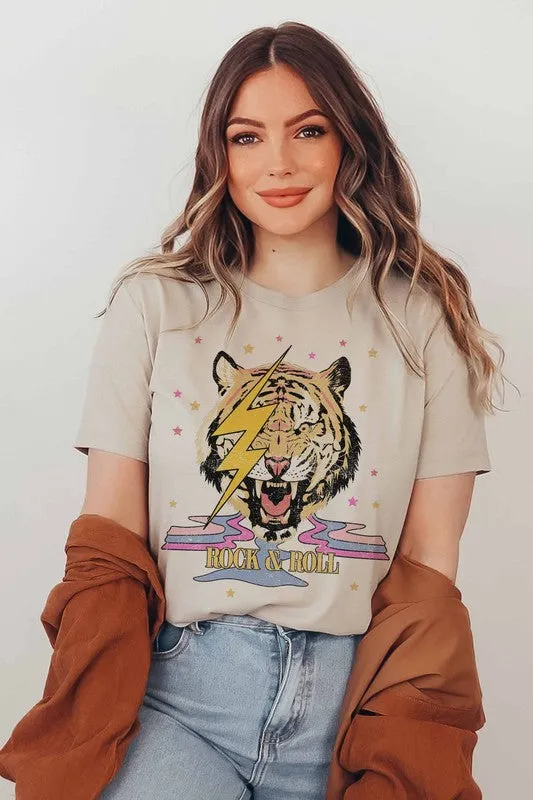 ROCK AND ROLL RETRO TIGER GRAPHIC TEE