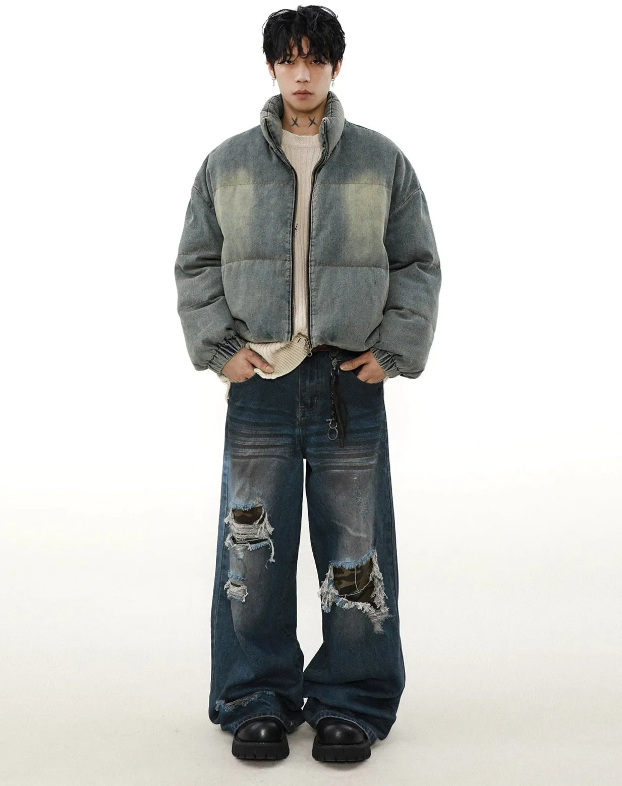 Sandlbast Denim Puffer Mid Crop Jacket