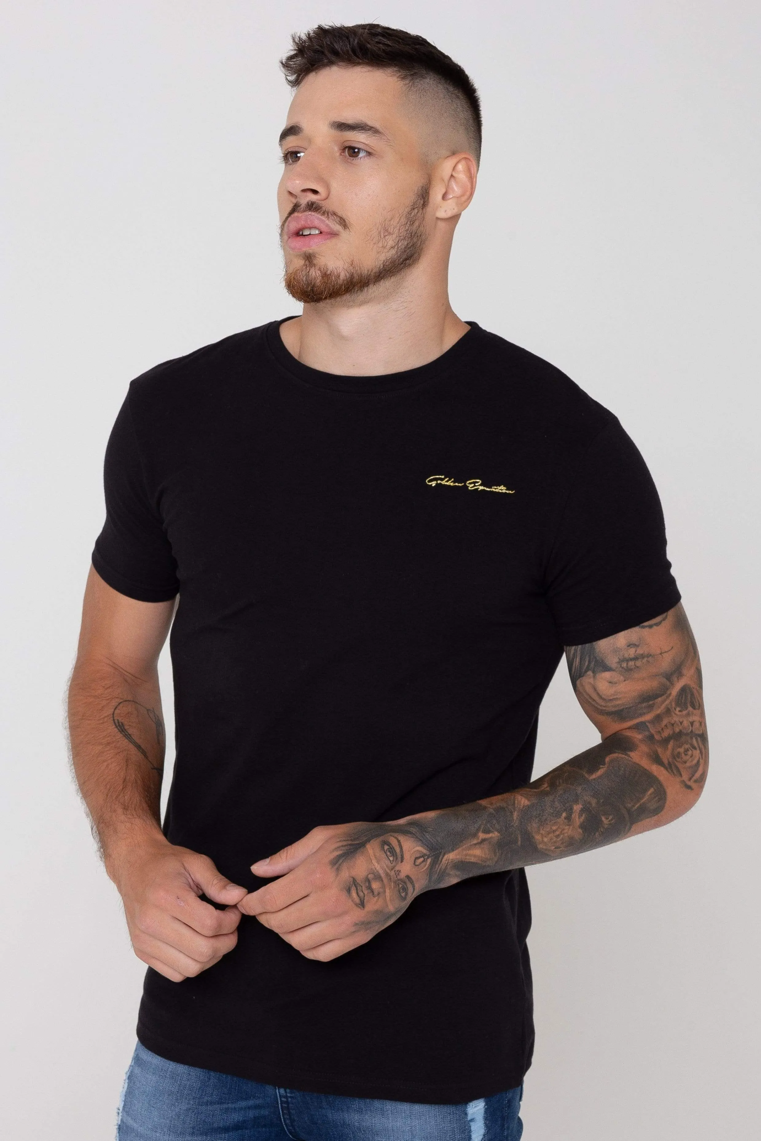 Sign Logo Straight Hem Men's T-Shirt - Black