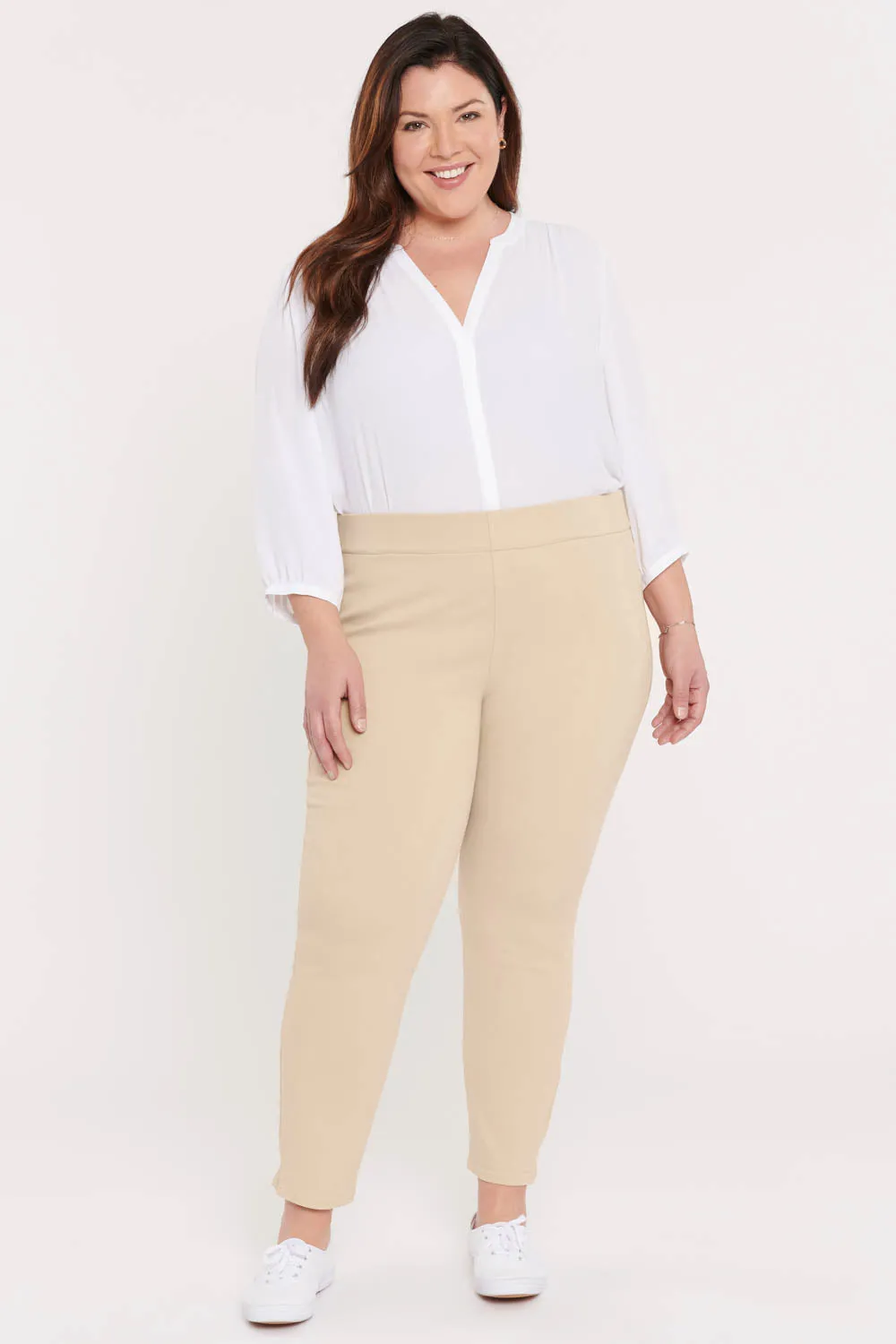 Skinny Ankle Pull-On Jeans In Plus Size - Marisol Warm Sand