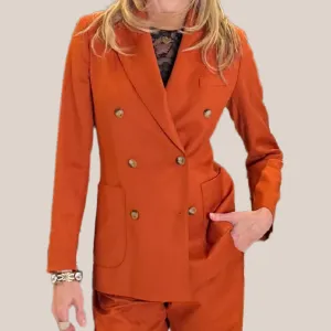 Soft Touch Double Breasted Patch Pocket Blazer - Orange