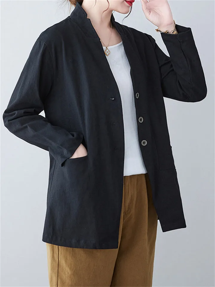 Spring Leisure Single-Breasted Stand Collar Jacket for Women