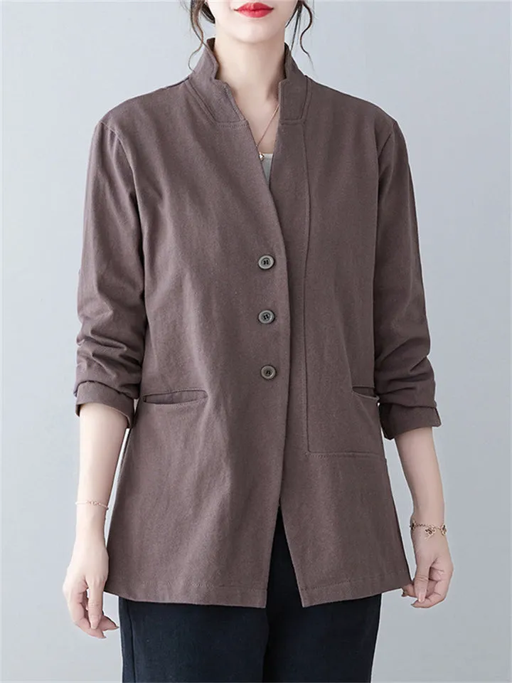 Spring Leisure Single-Breasted Stand Collar Jacket for Women