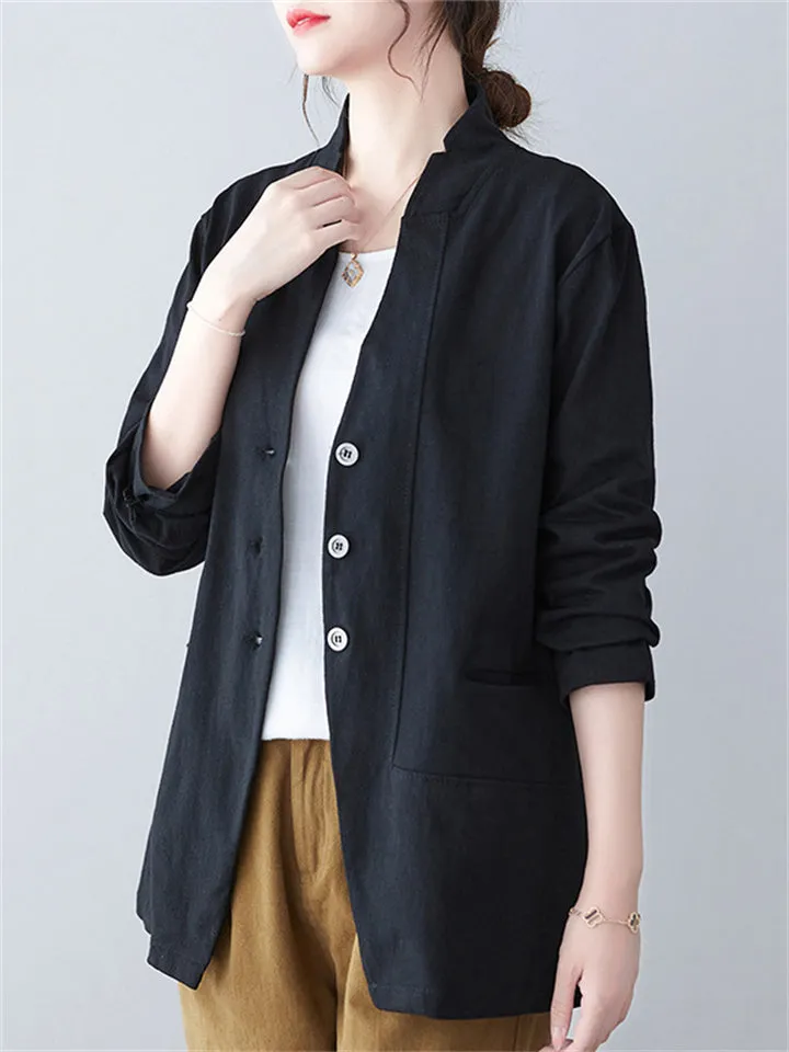 Spring Leisure Single-Breasted Stand Collar Jacket for Women