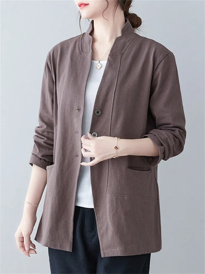 Spring Leisure Single-Breasted Stand Collar Jacket for Women