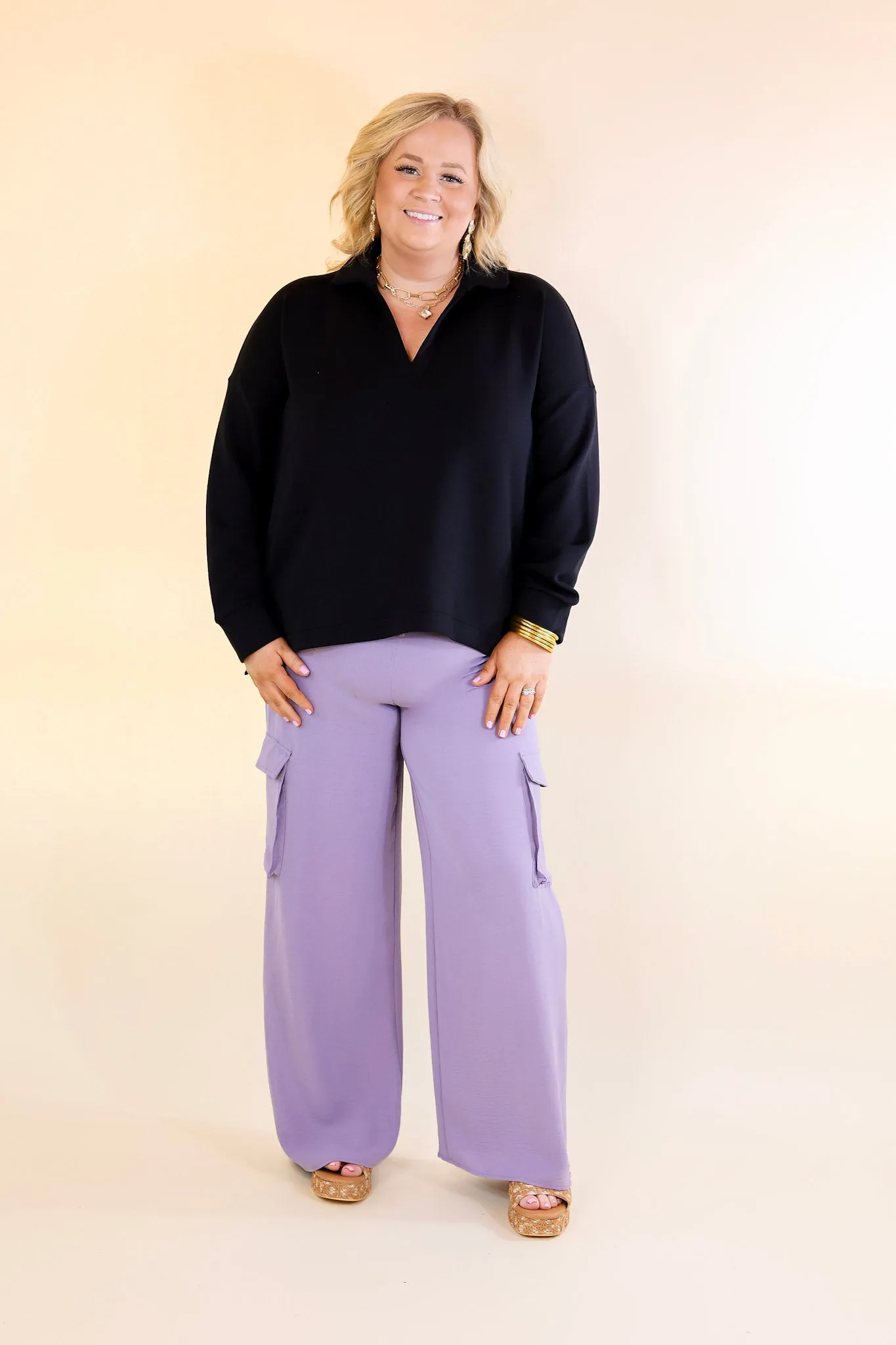 Sunday Stroll Wide Leg Cargo Pant in Lilac Purple