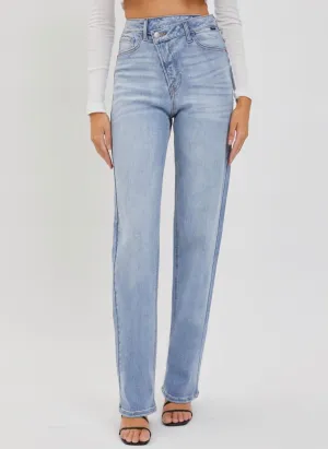 The Jillian Jeans: High Rise Asymmetrical Button Dad Jean