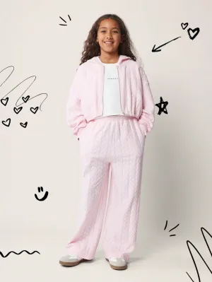 Tween Girls Comfy Crop Quilted Zip Through Hoodie And Flare Fit Sweatpants 2 Piece Set