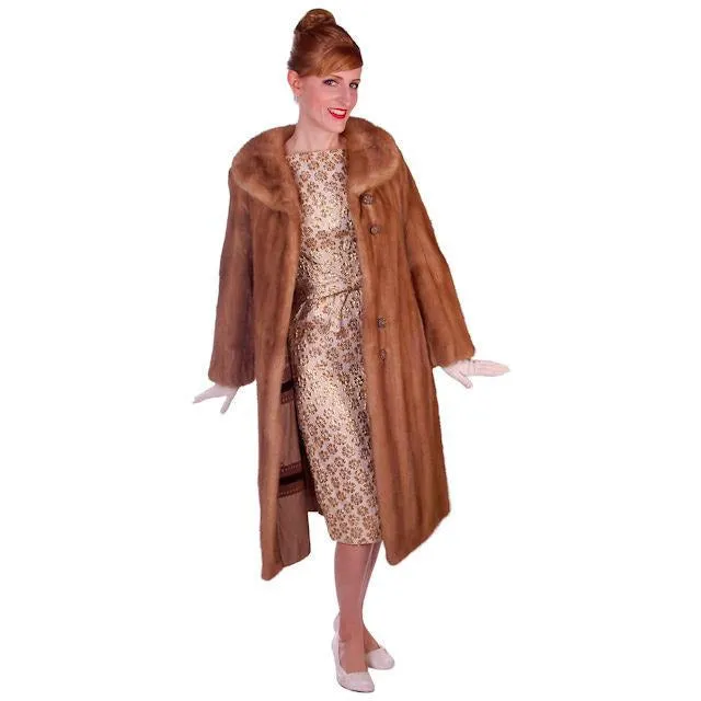 Vintage Mink Coat Autumn Haze Fantastic Buttons 1950s Small