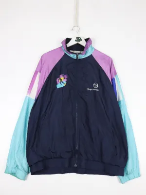 Vintage Sergio Tacchini Windbreaker Mens 44 Large Blue Jacket Tennis 90s