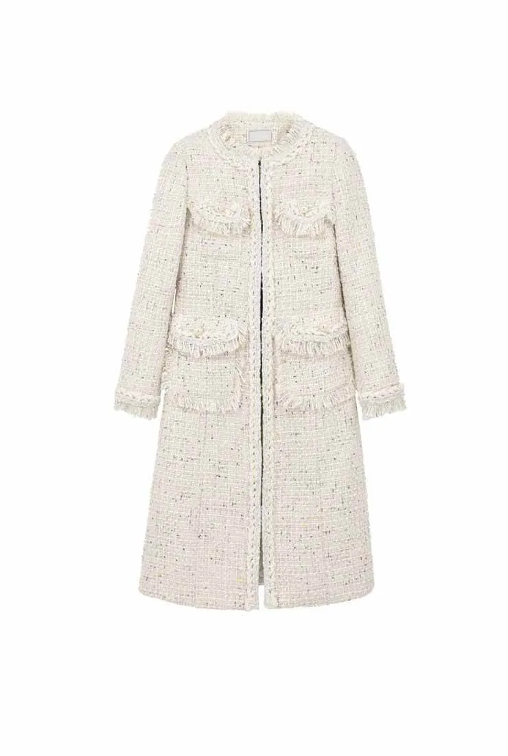 Vintage Style Fringed Tweed Long Coat