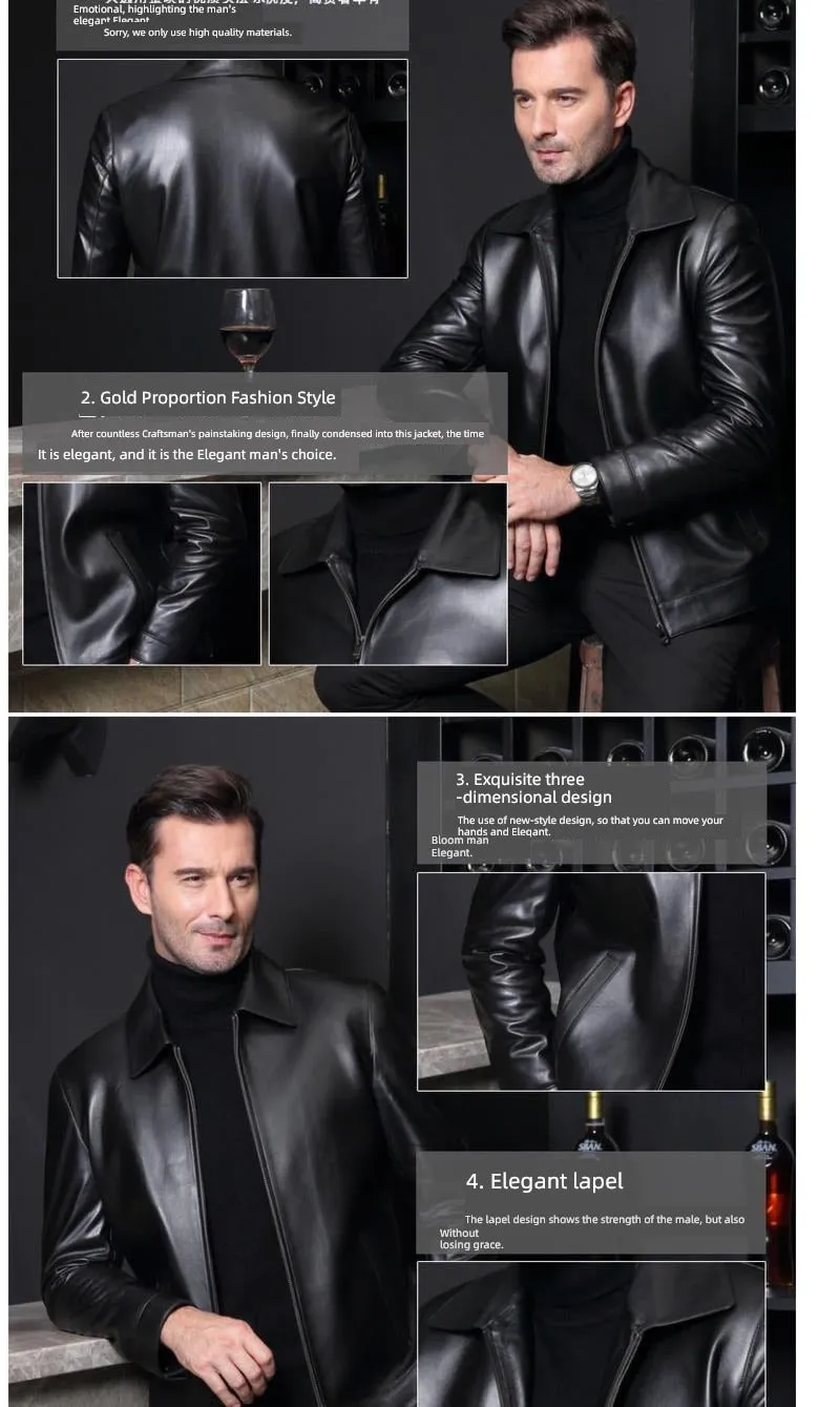 Washed Men's Lapel Thin Leather Jacket