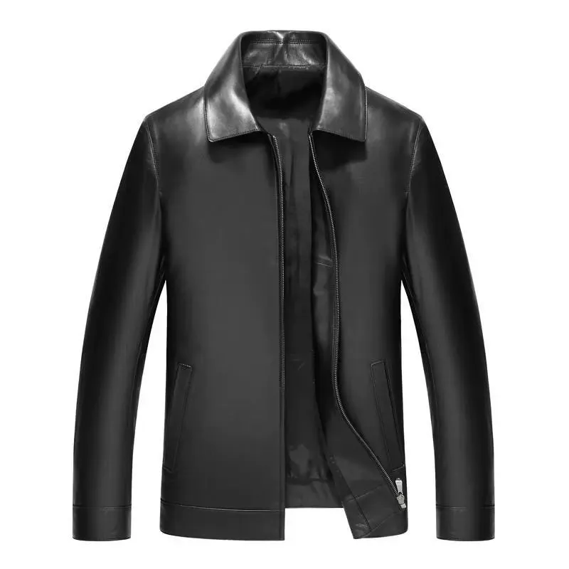 Washed Men's Lapel Thin Leather Jacket