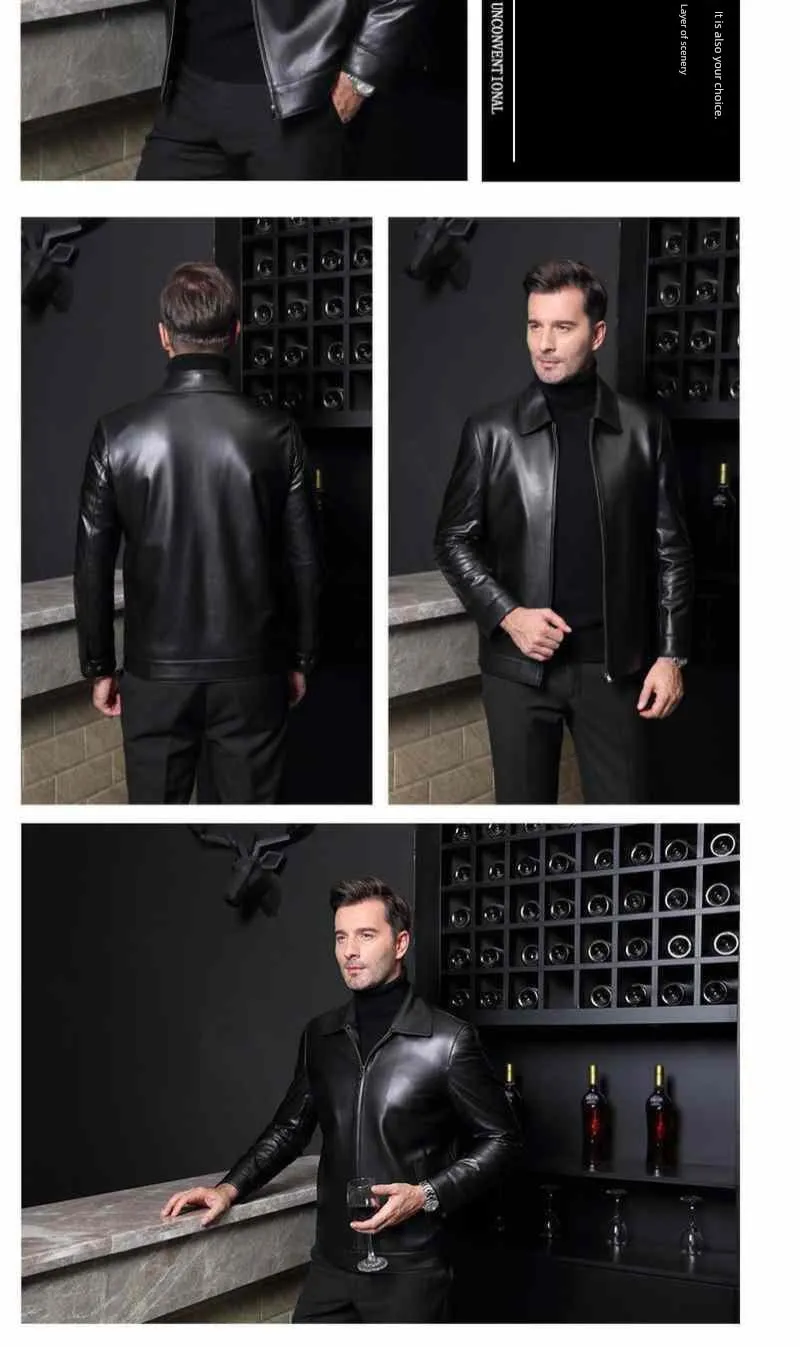 Washed Men's Lapel Thin Leather Jacket