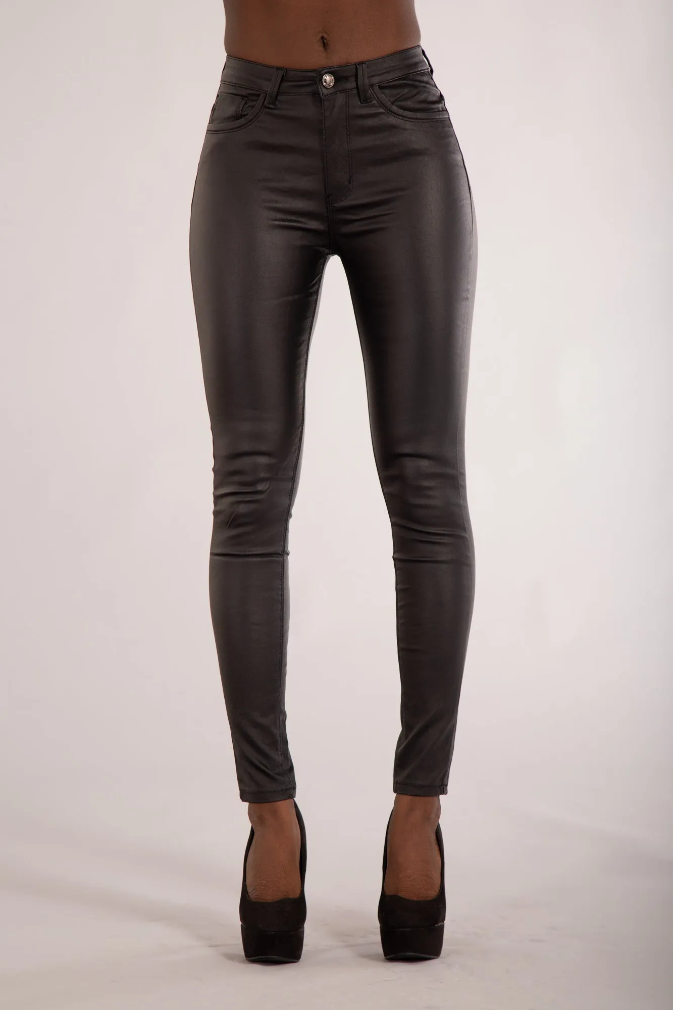 Wholesale Black Leather Look Jeans