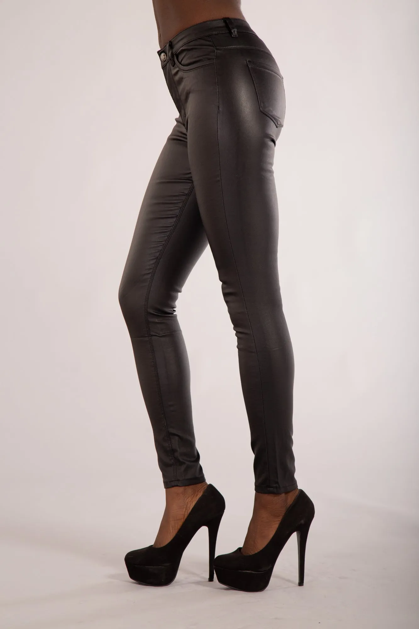 Wholesale Black Leather Look Jeans