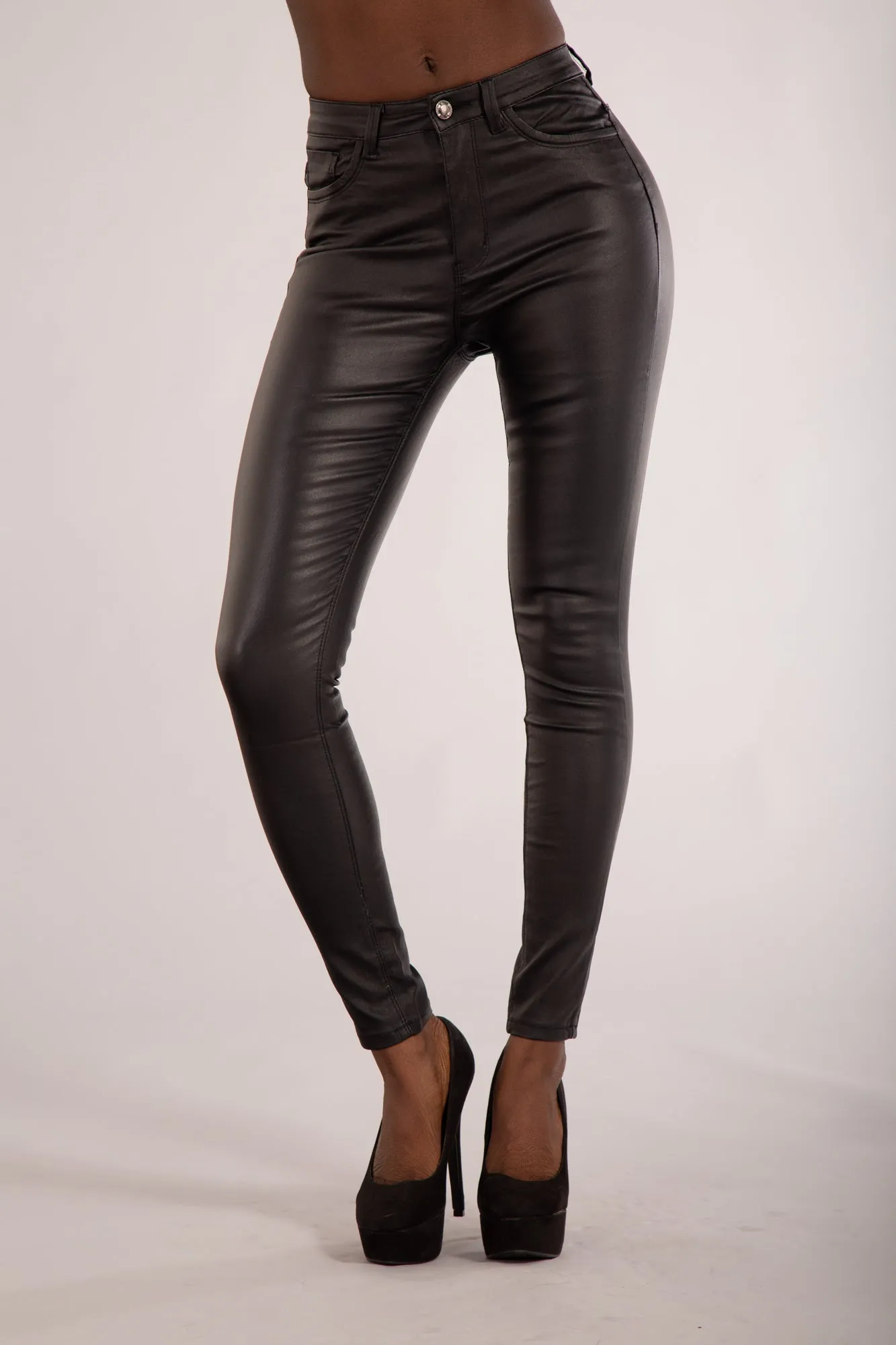 Wholesale Black Leather Look Jeans