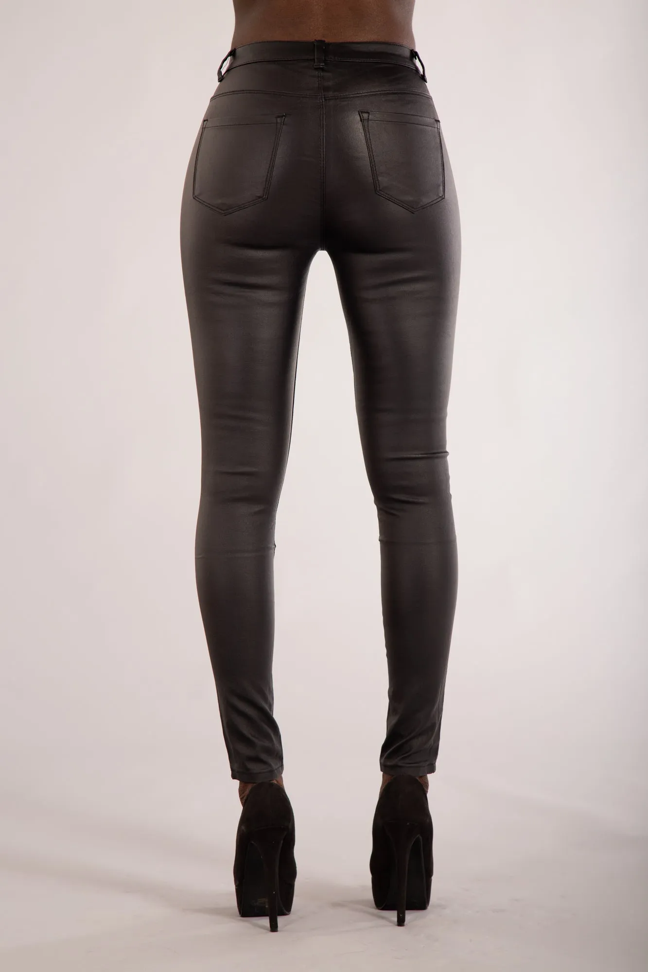 Wholesale Black Leather Look Jeans