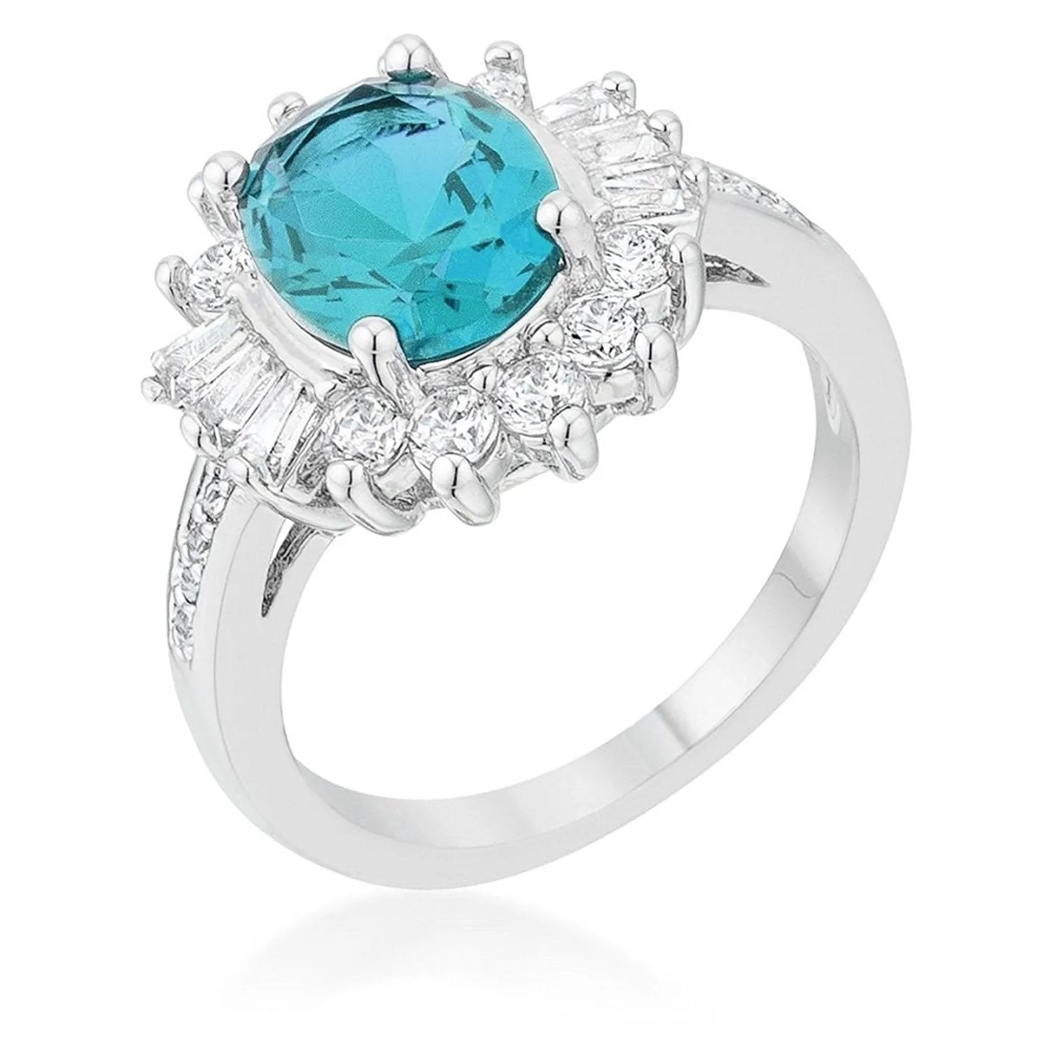 WildKlass 3ct Aqua CZ Rhodium Plated Classic Ring