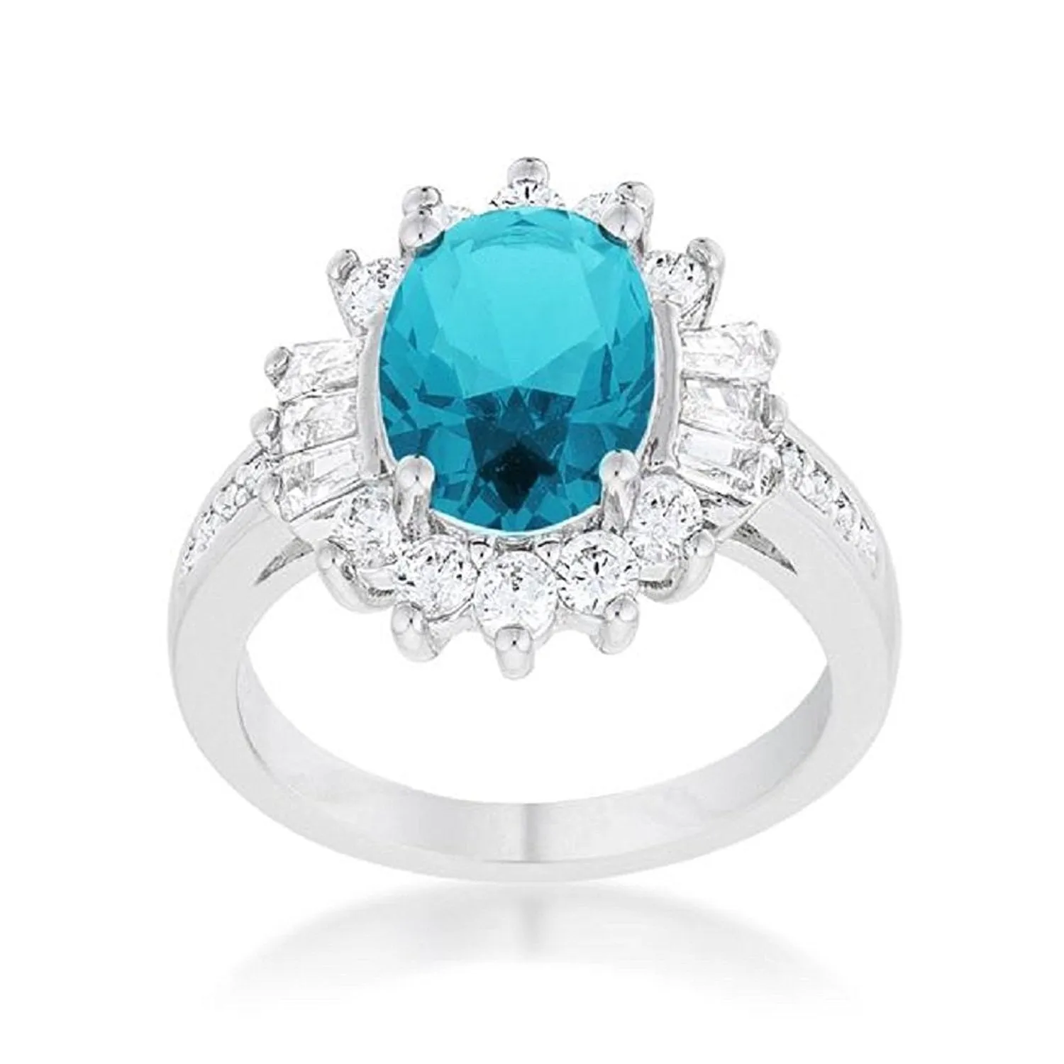 WildKlass 3ct Aqua CZ Rhodium Plated Classic Ring