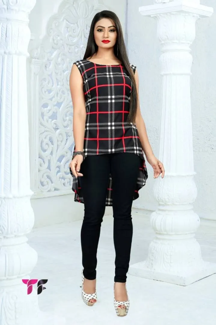 Women Checked High Low Asymmetric Top