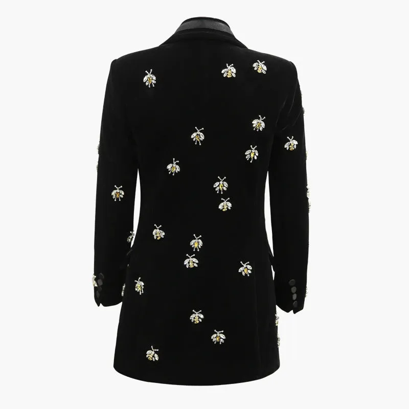 Women's Fashion Veet Fabric Bee Beaded Long Coats