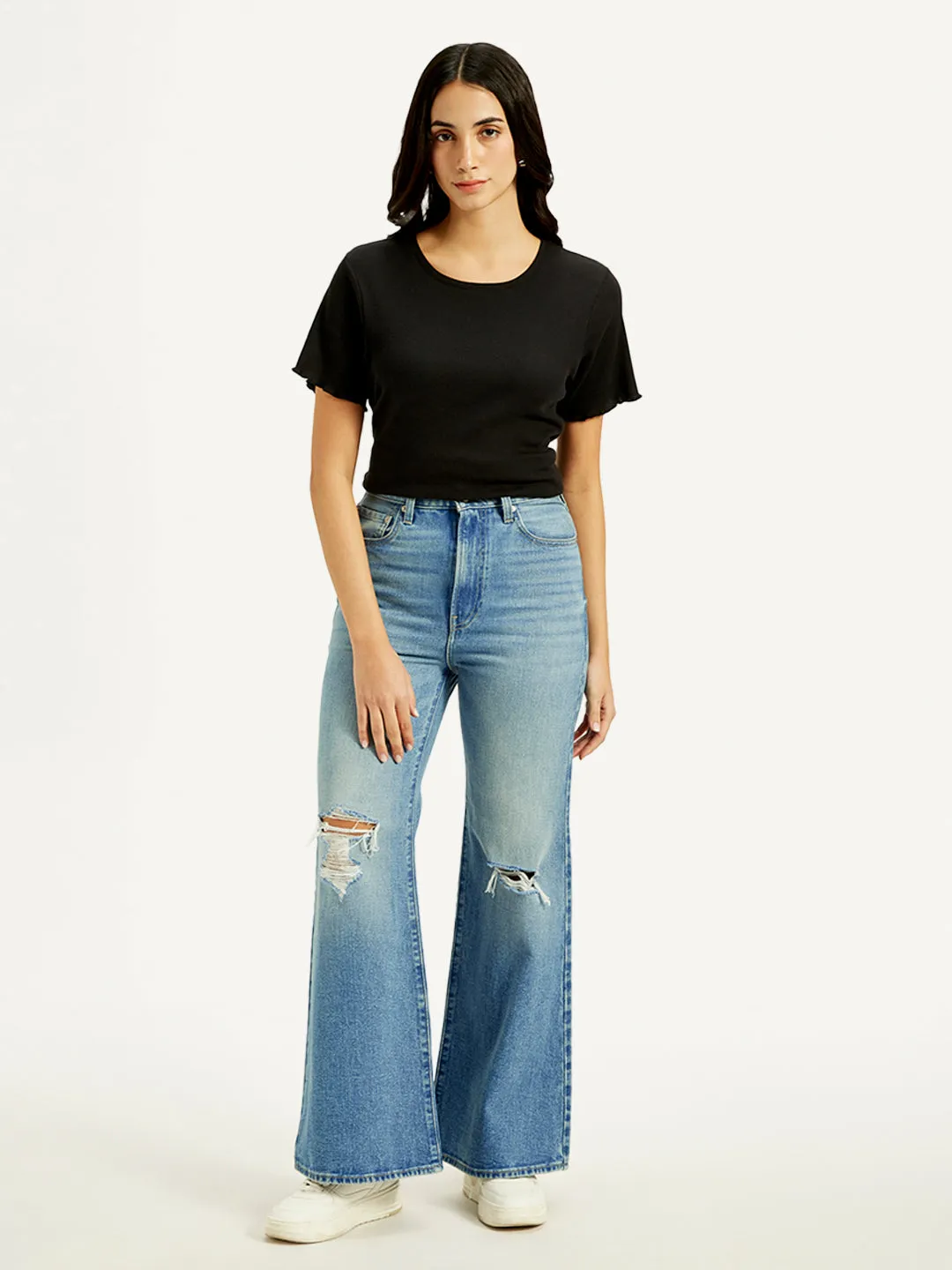 Women's High Rise Ribcage Blue Bell Bottom Jeans