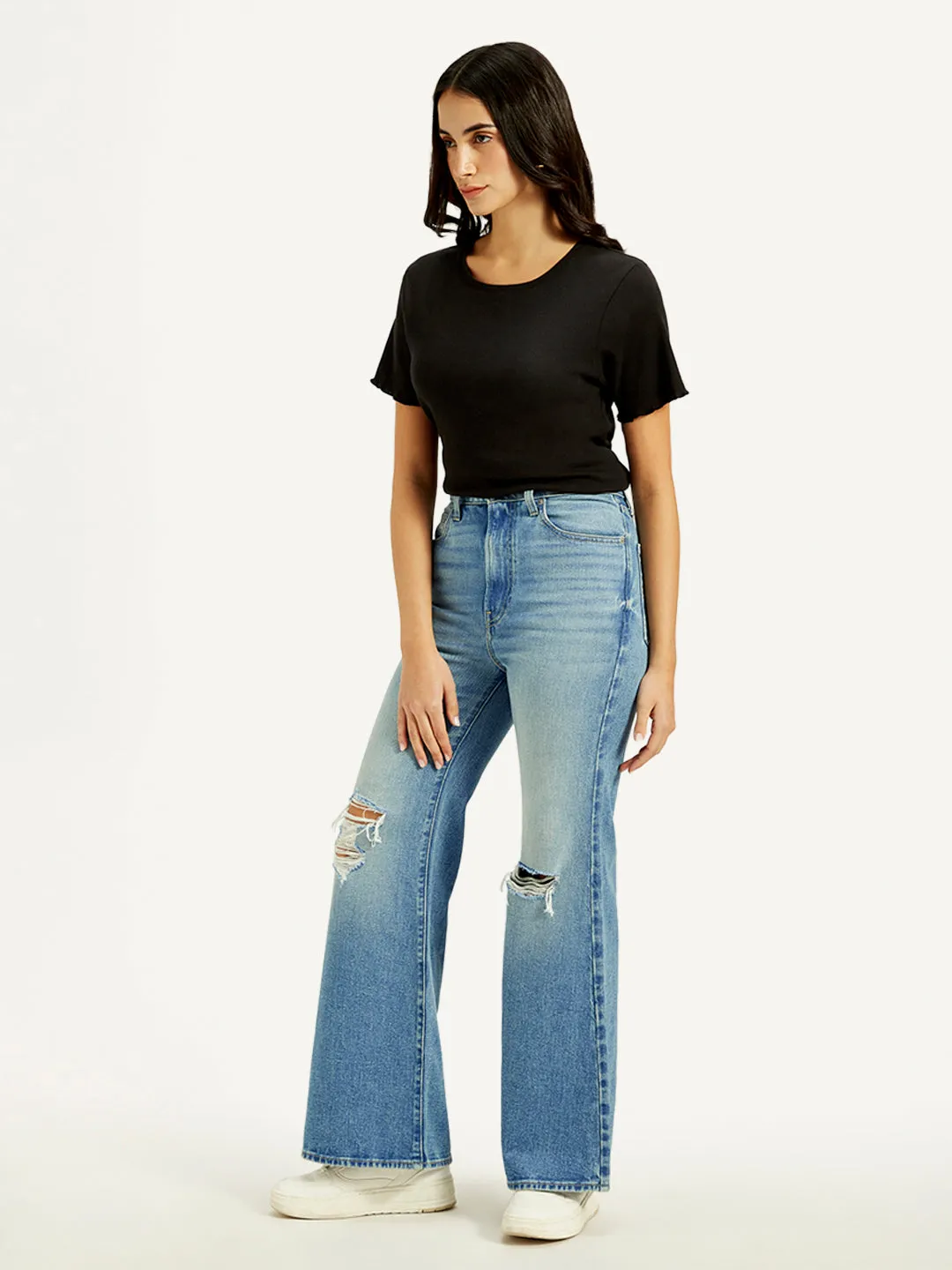 Women's High Rise Ribcage Blue Bell Bottom Jeans