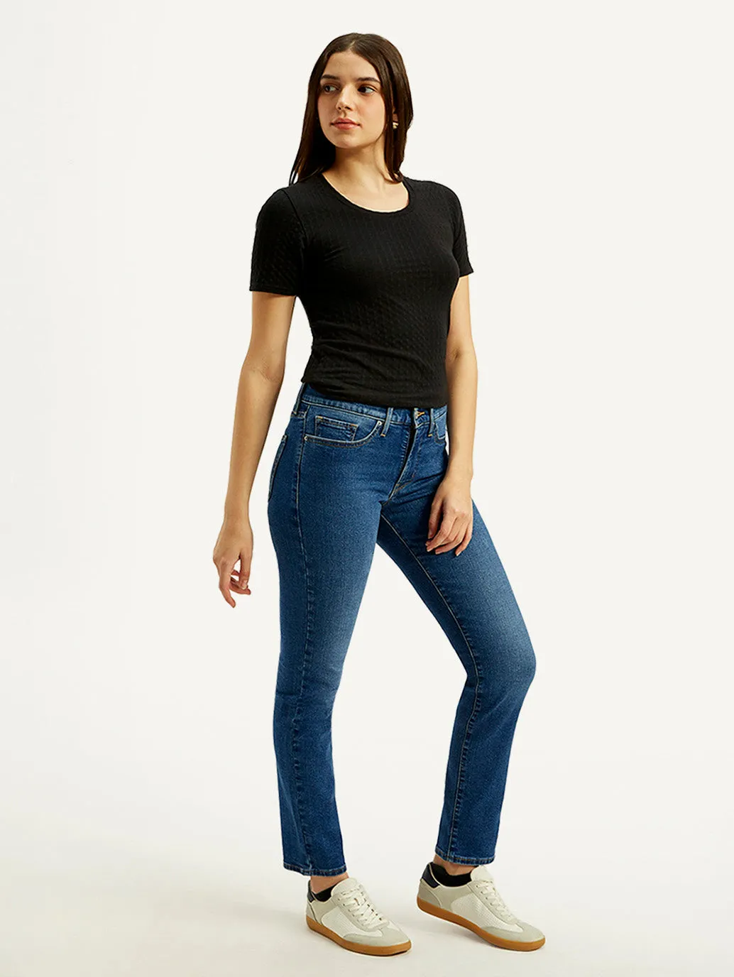 Women's Mid Rise Straight Fit Dark Blue Jeans