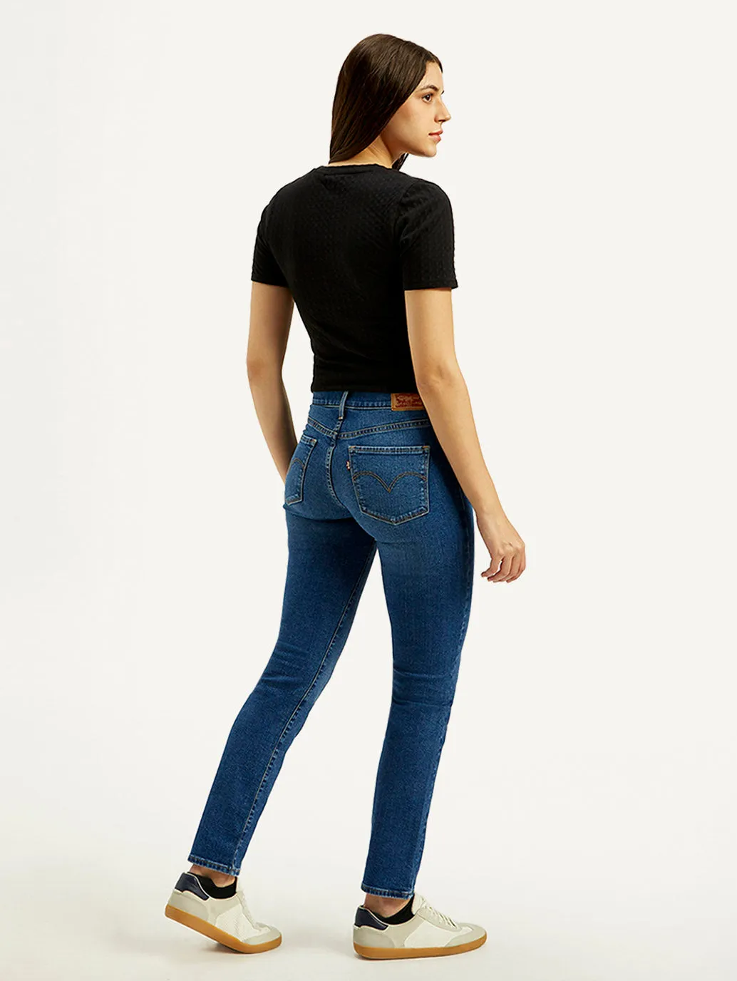 Women's Mid Rise Straight Fit Dark Blue Jeans