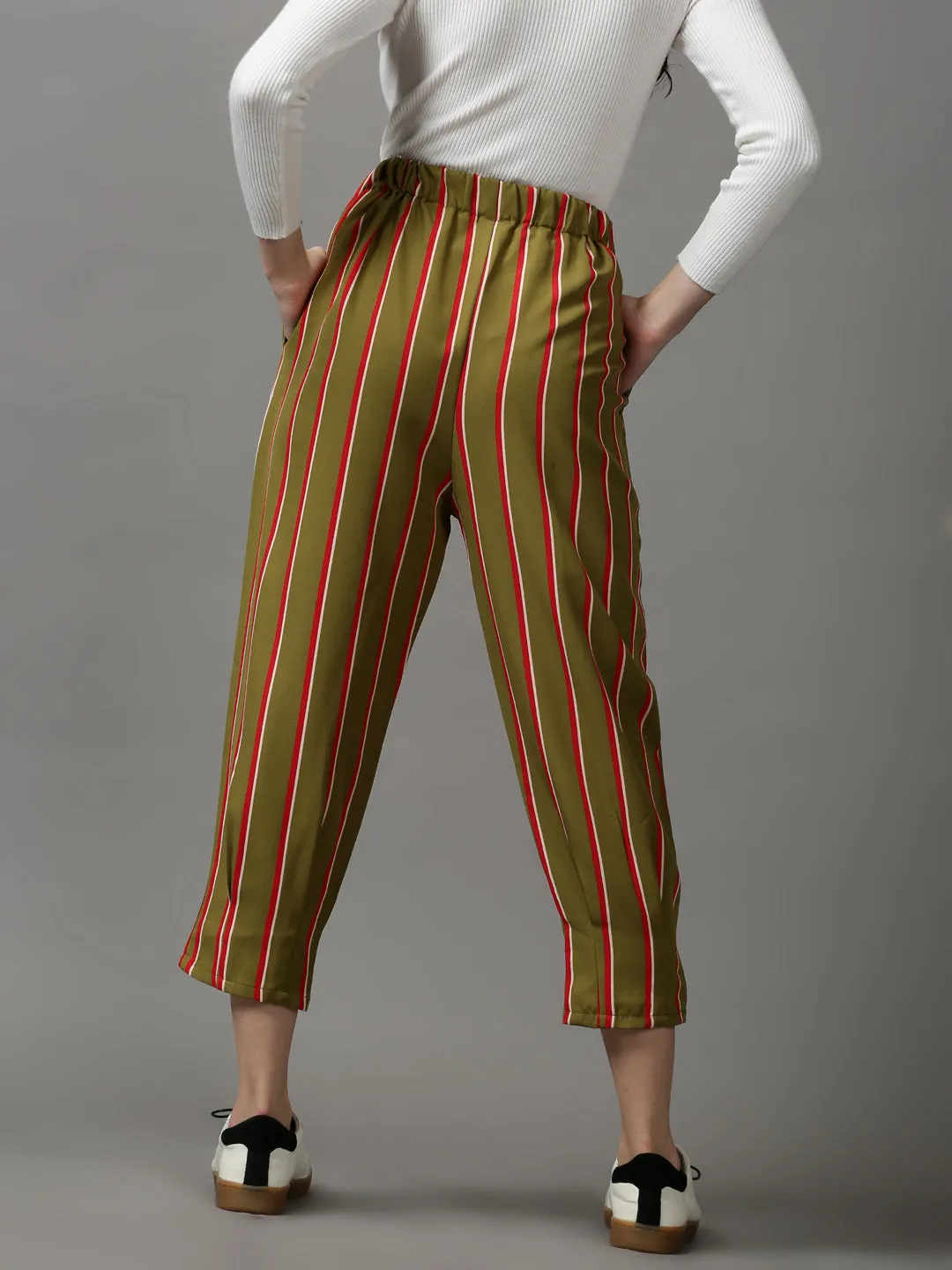 Women's Olive Striped Trouser